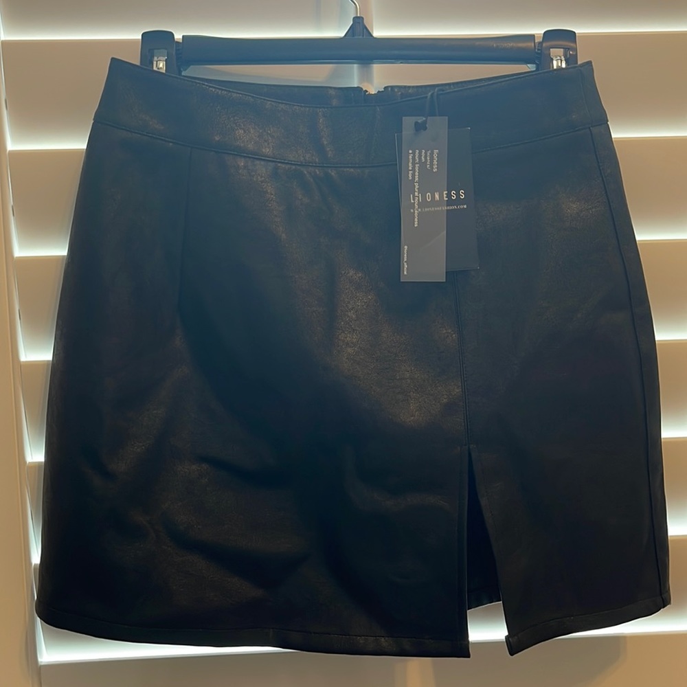 Lioness Black Faux Leather Mini Skirt with slit